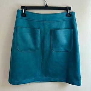 LOFT Teal Suede Mini Skirt with Pockets, Size 2